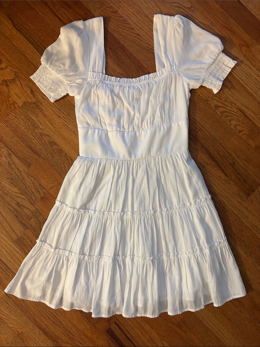Altar’d State White Puff Sleeve Tiered Mini Dress